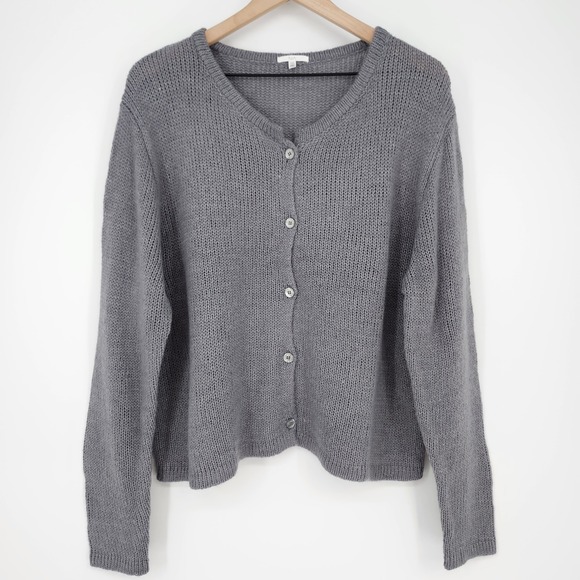 NIA Grey‎ Wool Blend Knit Cardigan Womens Plus Size Scandi Chic Maximalism Boxy - Picture 2 of 8